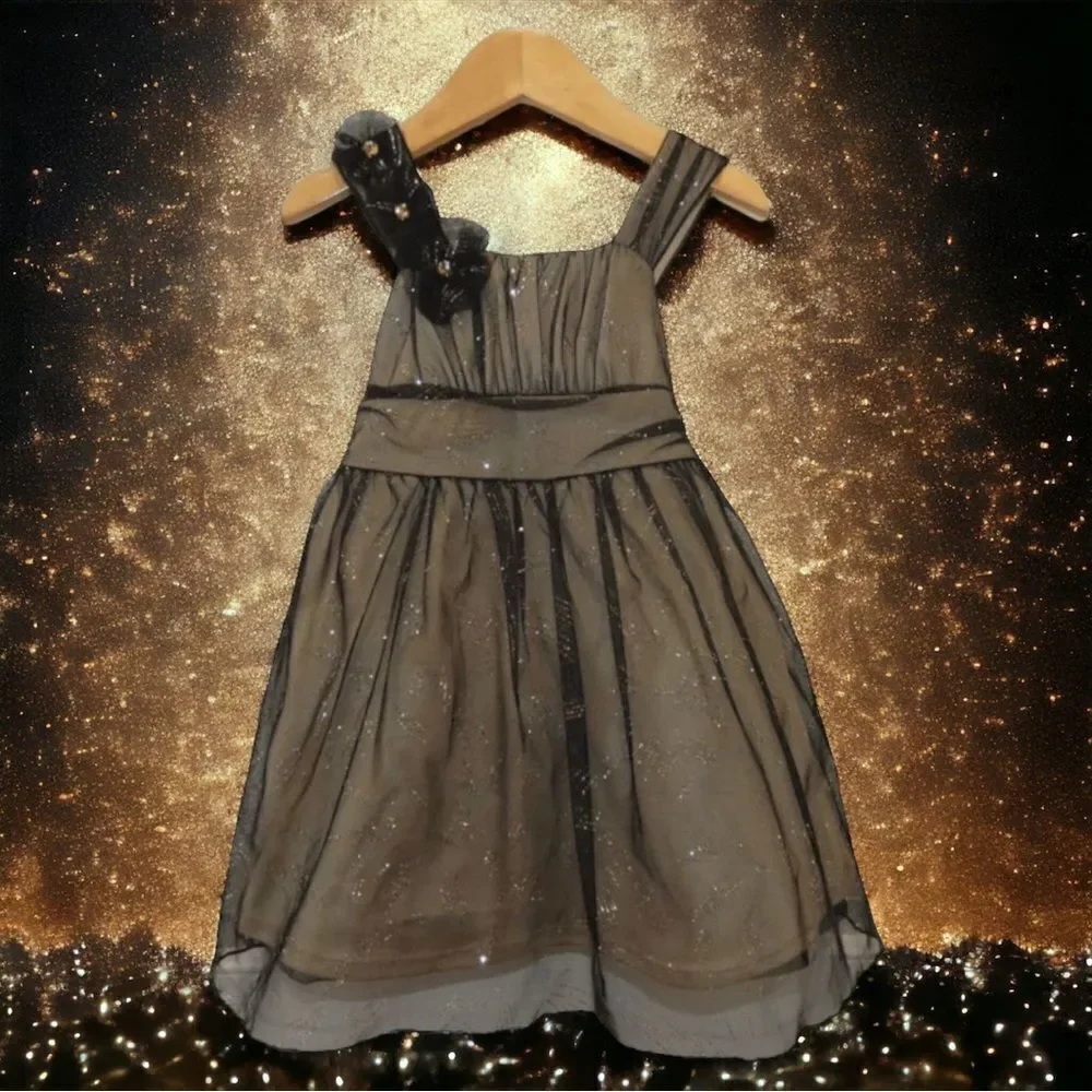 Iz Amy Byer Black Gold Glitter Party Dress Girls 4 Holiday NYE Sparkle